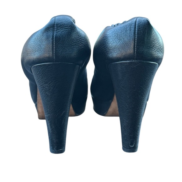 See by Chloe Peep Toe Bow Platform Black Leather Heels - Picture 3 of 8